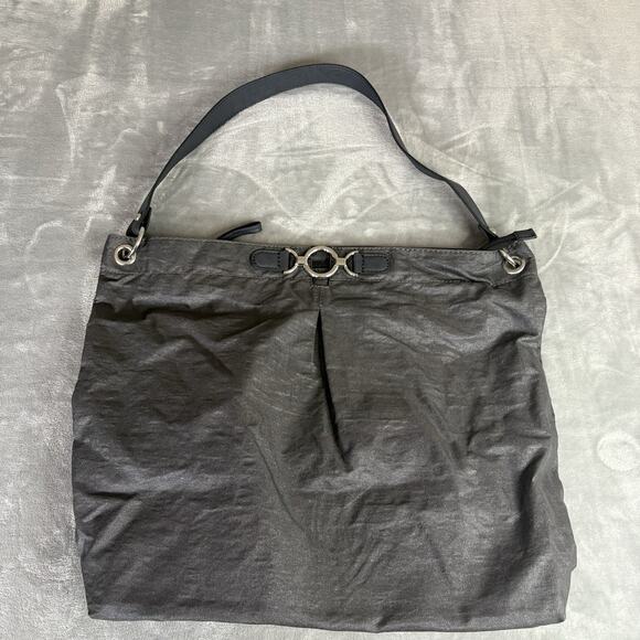 Banana Republic Metallic Canvas Large Hobo Bag Women’s Dark Gray Silver Carryall - Picture 1 of 7